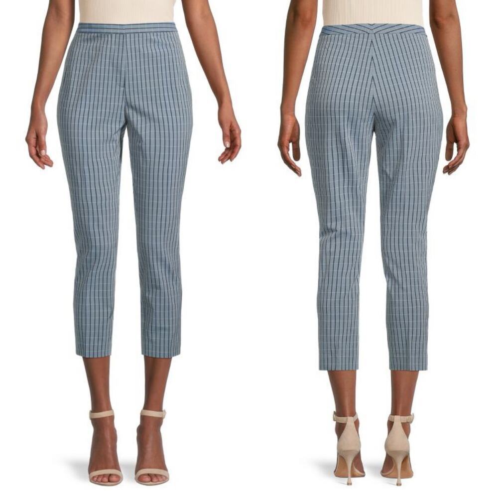 Thoery Checked Plaid Slim/Tapered Leg Crop Dress Pants Blue Size US 4